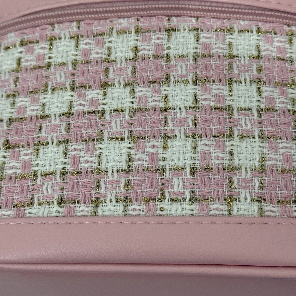 Ulta‎ Makeup Cosmetic Train Case Travel Plaid Pink White Zipper Foldable Lined
